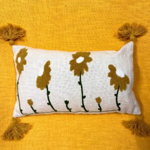 Floral embroidered linen cushion cover – 18x18 inch decorative pillow for sofa Luxury geometric embroidery velvet pillow cover – modern home decor