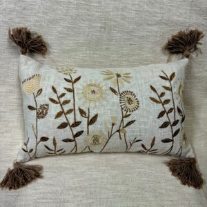 Floral embroidered linen cushion cover – 18x18 inch decorative pillow for sofa Luxury geometric embroidery velvet pillow cover – modern home decor