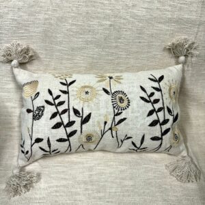 Floral embroidered linen cushion cover – 18x18 inch decorative pillow for sofa Luxury geometric embroidery velvet pillow cover – modern home decor