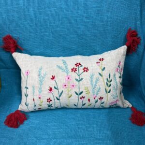 Floral embroidered linen cushion cover – 18x18 inch decorative pillow for sofa” “Luxury geometric embroidery velvet pillow cover – modern home decor