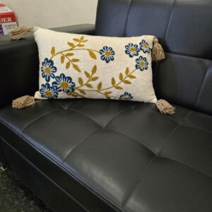 Floral embroidered linen cushion cover – 18x18 inch decorative pillow for sofa Luxury geometric embroidery velvet pillow cover – modern home decor