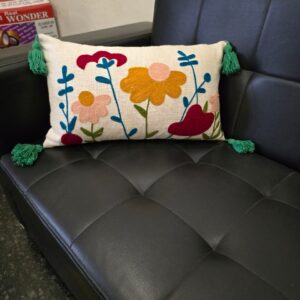 Floral embroidered linen cushion cover – 18x18 inch decorative pillow for sofa Luxury geometric embroidery velvet pillow cover – modern home decor