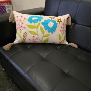 Floral embroidered linen cushion cover – 18x18 inch decorative pillow for sofa Luxury geometric embroidery velvet pillow cover – modern home decor